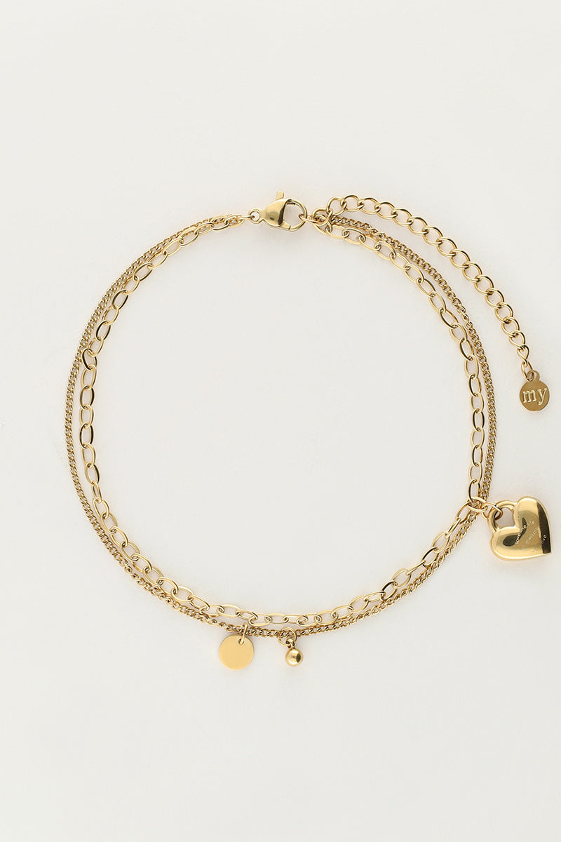 Minimalistisch dubbel enkelbandje met hartjes bedel - My Jewellery