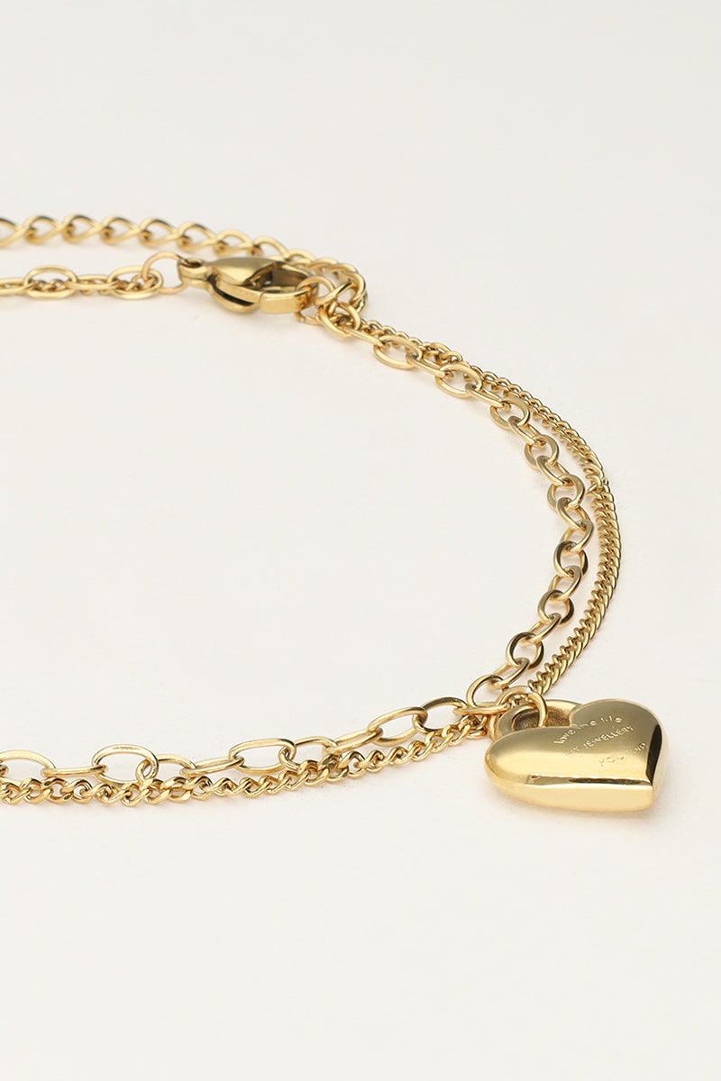 Minimalistisch dubbel enkelbandje met hartjes bedel - My Jewellery