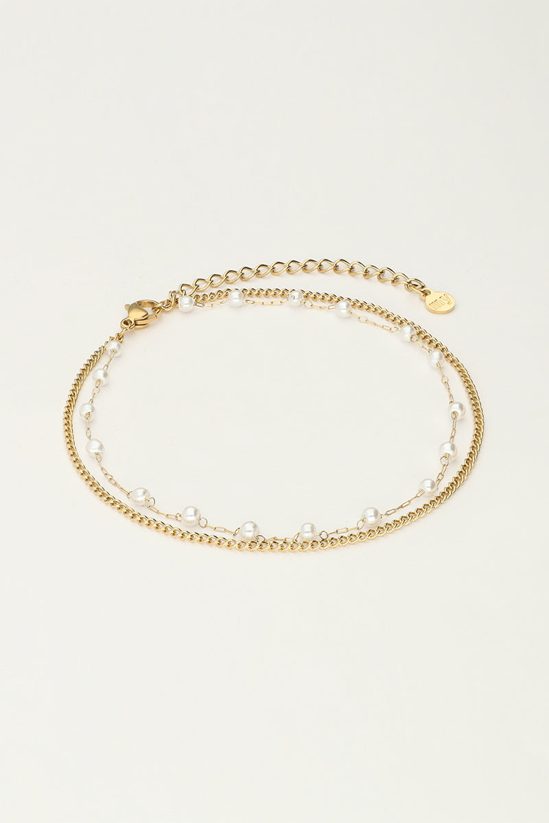 Minimalistisch dubbel enkelbandje met imitatieparels -My Jewellery