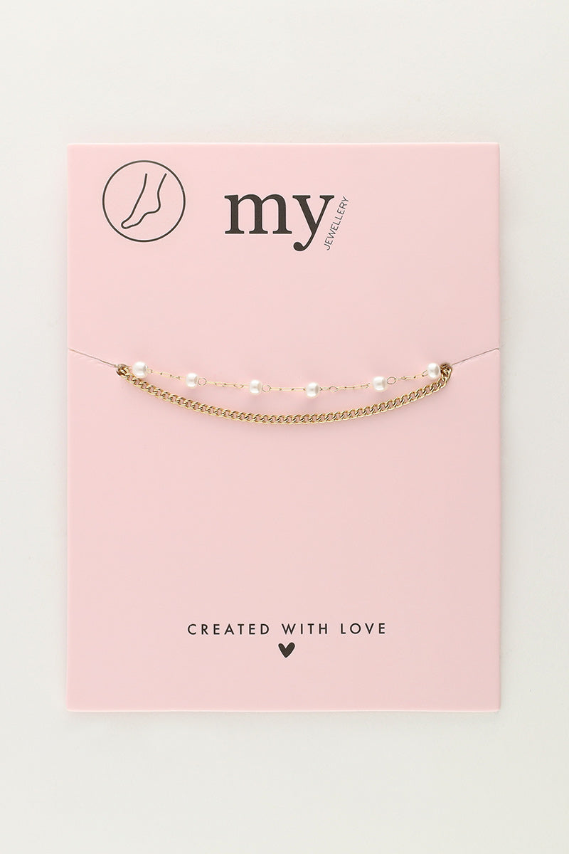 Minimalistisch dubbel enkelbandje met imitatieparels -My Jewellery