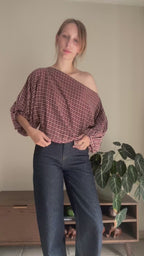 Cosette signature check blouse burgundy - Les Jumelles