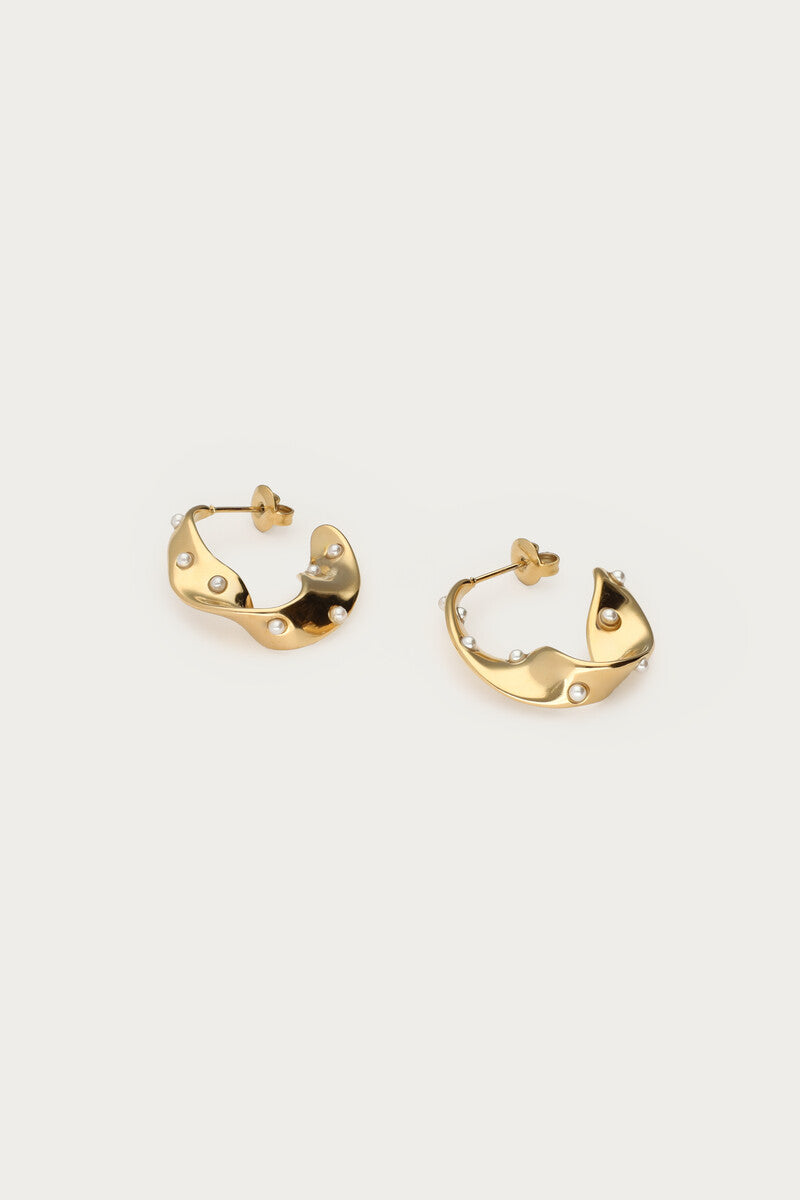 Bold oorringen met swirl en zoetwaterparels - My Jewellery