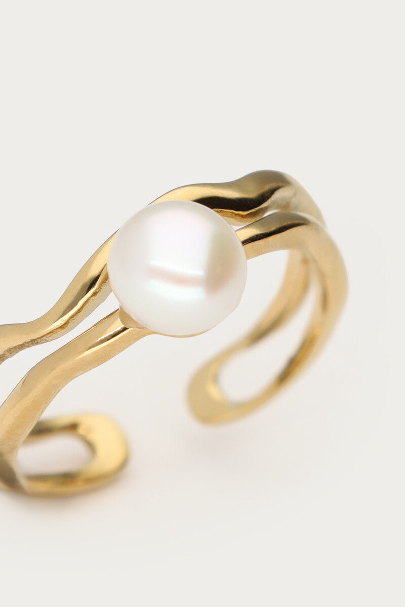 Bold ring met wave en zoetwaterparel - My Jewellery