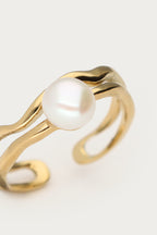 Bold ring met wave en zoetwaterparel - My Jewellery