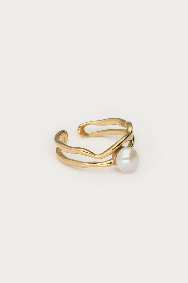 Bold ring met wave en zoetwaterparel - My Jewellery