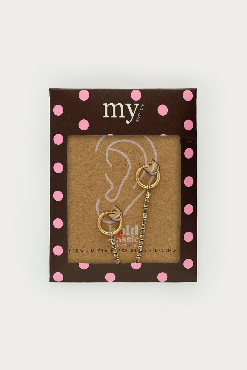 Bold two piece oorringen met ketting en strass - My Jewellery