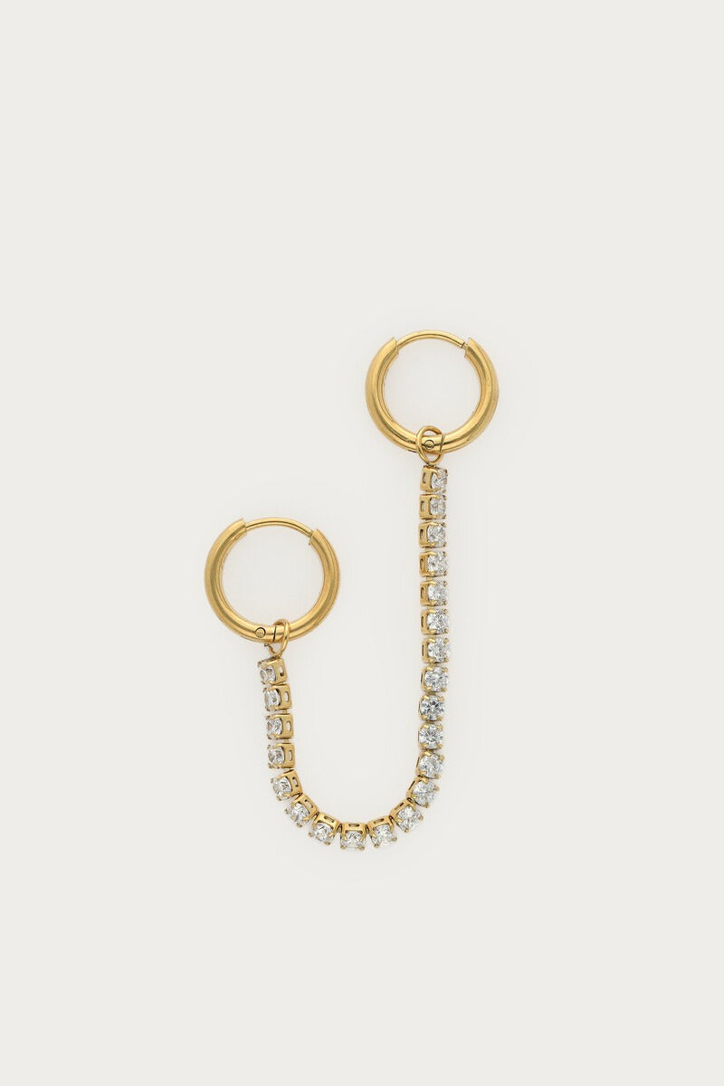 Bold two piece oorringen met ketting en strass - My Jewellery