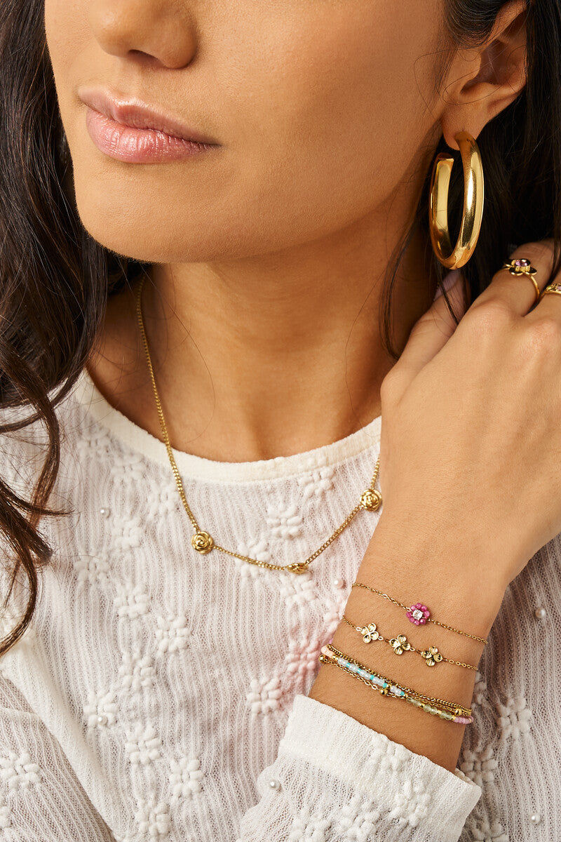 Armband met kleine roze strass bloem - My Jewellery