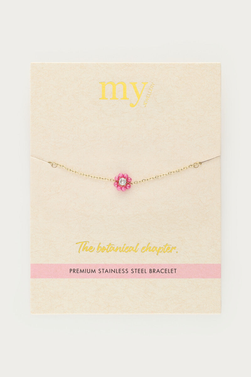 Armband met kleine roze strass bloem - My Jewellery