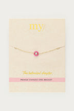 Armband met kleine roze strass bloem - My Jewellery