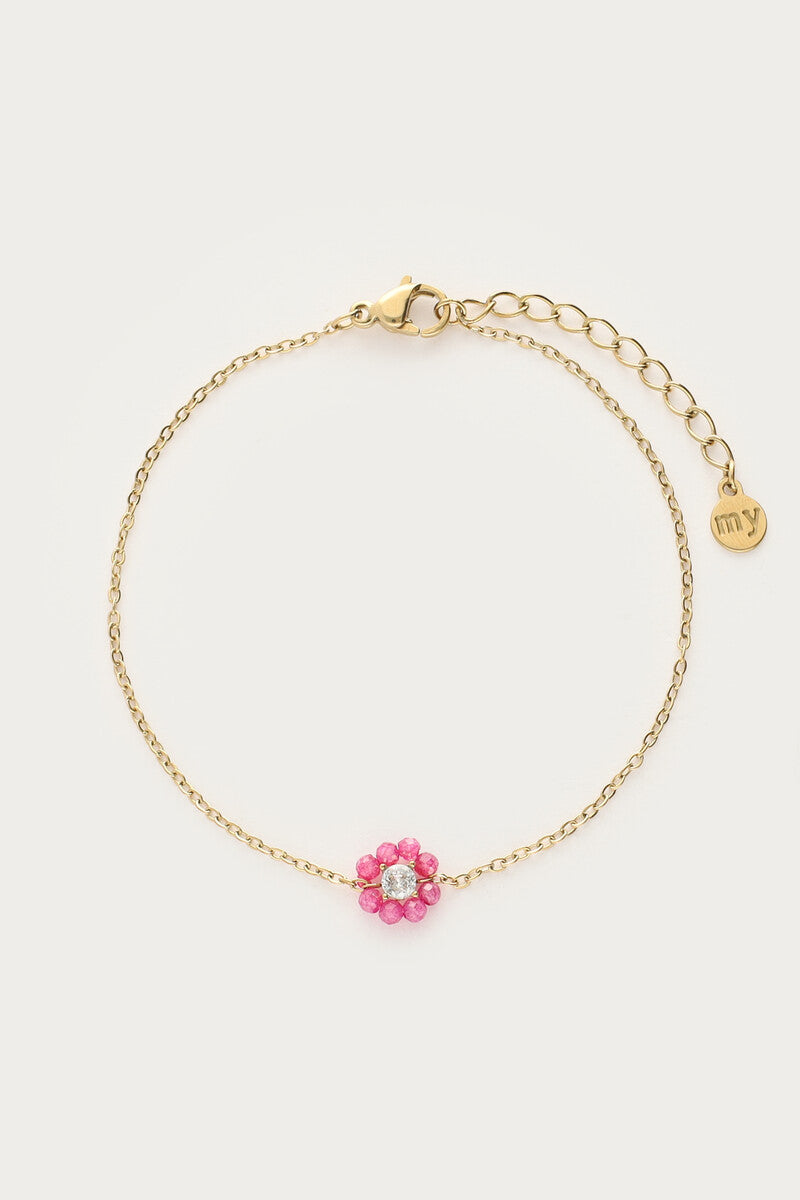 Armband met kleine roze strass bloem - My Jewellery