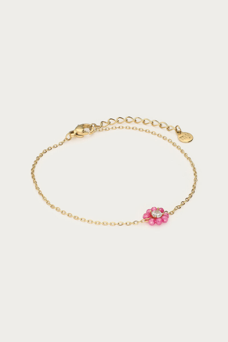 Armband met kleine roze strass bloem - My Jewellery