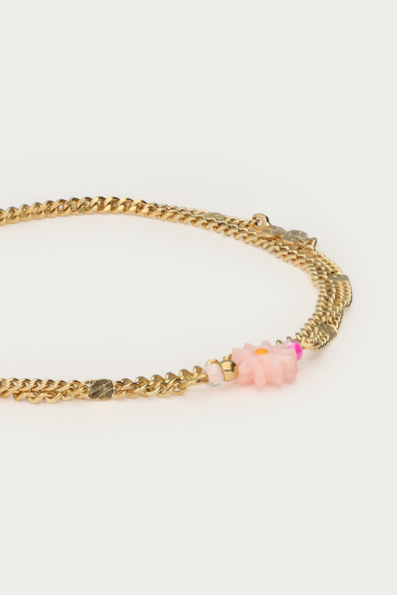Dubbele armband met roze kleine bloem - My Jewellery