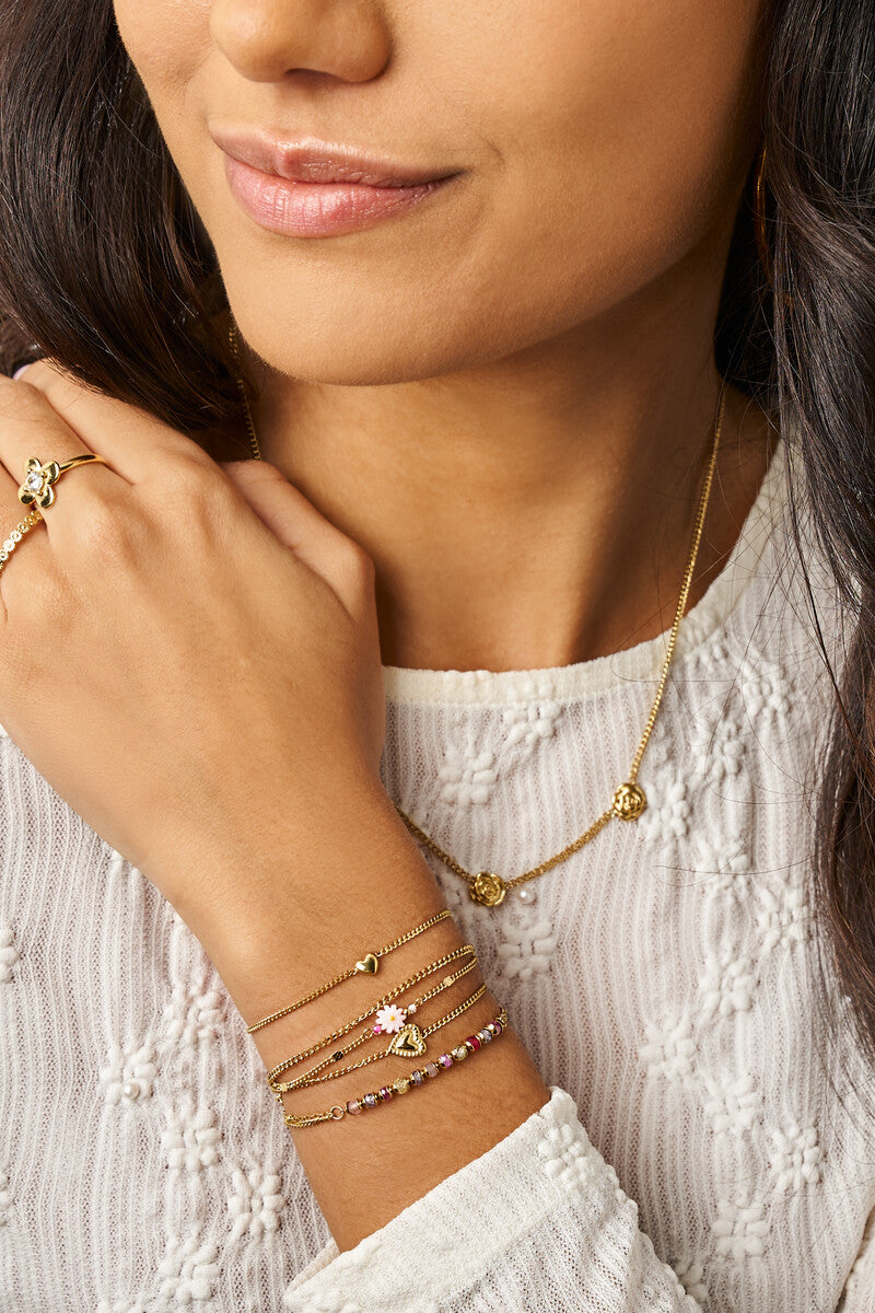 Dubbele armband met roze kleine bloem - My Jewellery