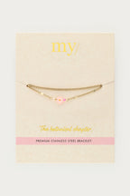 Dubbele armband met roze kleine bloem - My Jewellery