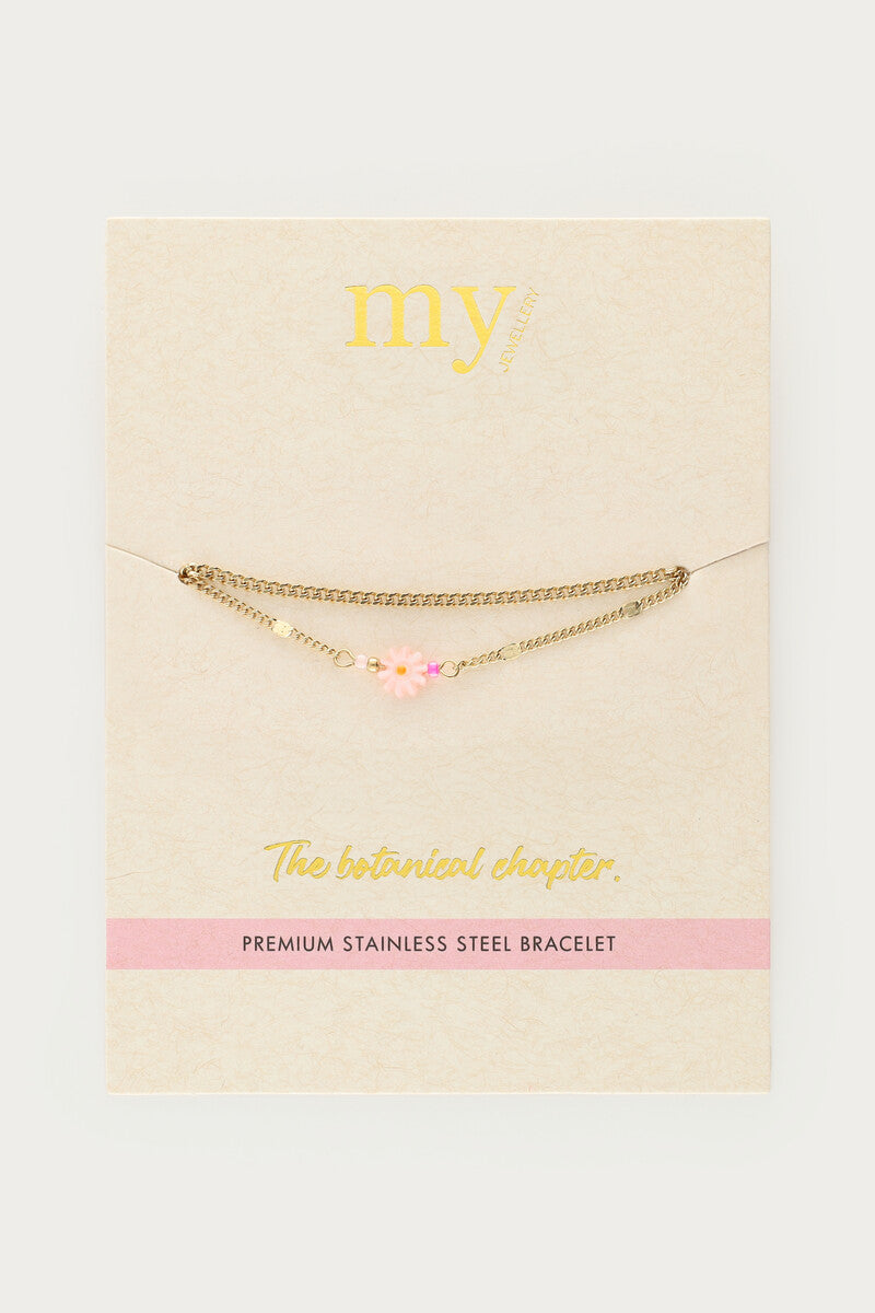 Dubbele armband met roze kleine bloem - My Jewellery