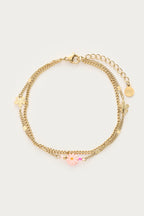 Dubbele armband met roze kleine bloem - My Jewellery