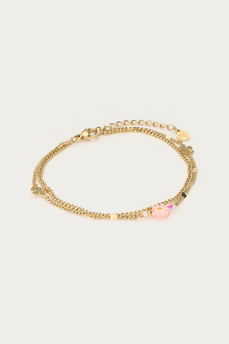 Dubbele armband met roze kleine bloem - My Jewellery