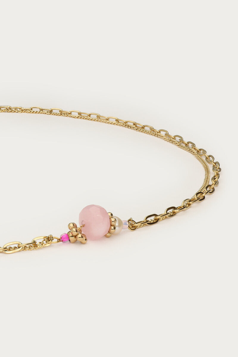 Dubbele ketting met roze steen - My Jewellery