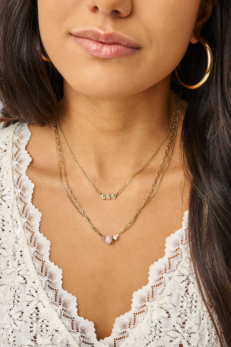 Dubbele ketting met roze steen - My Jewellery