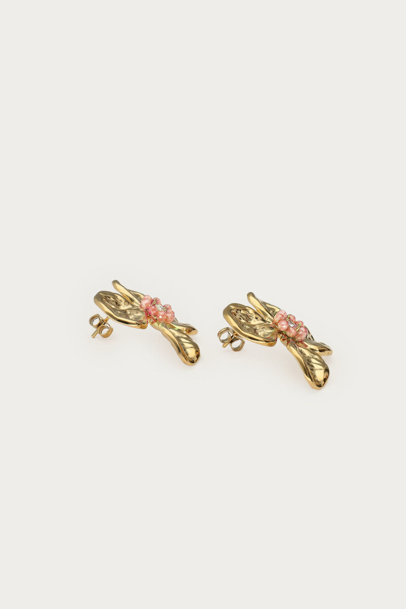 Oorhangers met bloem en beige kralen - My Jewellery