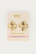 Oorhangers met bloem en beige kralen - My Jewellery
