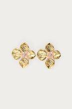 Oorhangers met bloem en beige kralen - My Jewellery