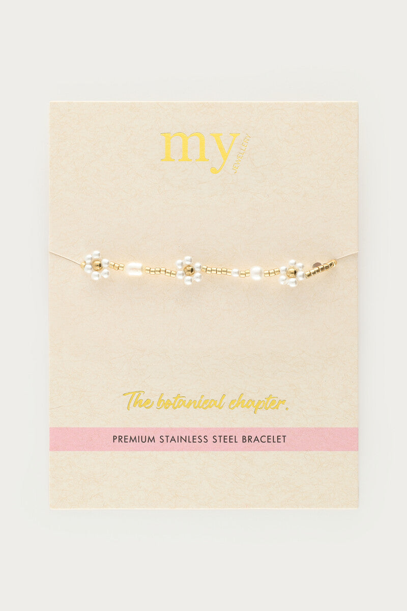 Elastieken armband met zoetwaterparel bloemen - My Jewellery