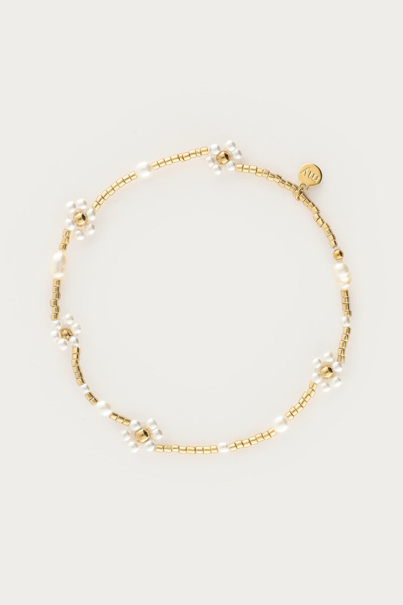 Elastieken armband met zoetwaterparel bloemen - My Jewellery