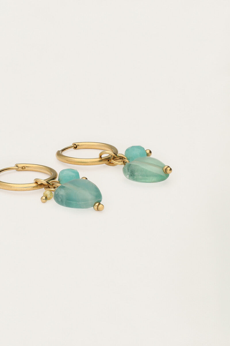 Oorringen met blauwe hartjes en kralen - My Jewellery