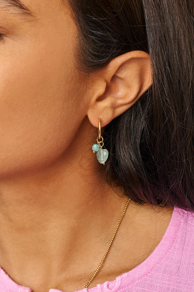 Oorringen met blauwe hartjes en kralen - My Jewellery