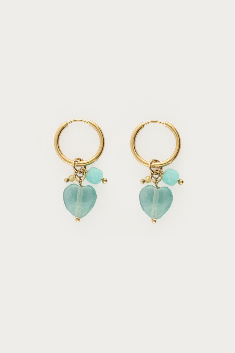 Oorringen met blauwe hartjes en kralen - My Jewellery