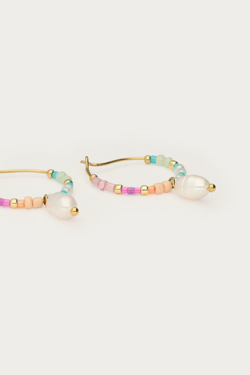Oorringen met mulitkleur kralen en zoetwaterparels - My Jewellery