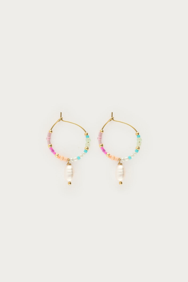 Oorringen met mulitkleur kralen en zoetwaterparels - My Jewellery