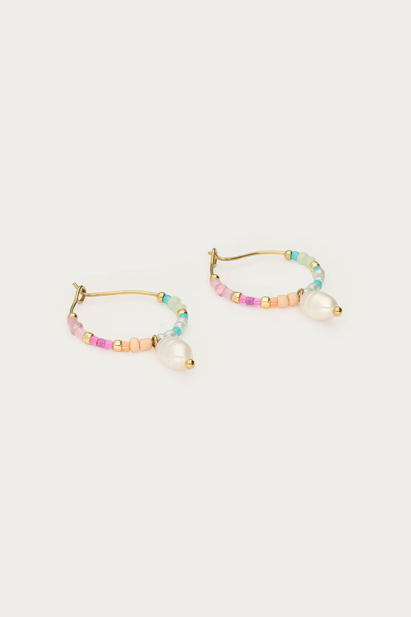 Oorringen met mulitkleur kralen en zoetwaterparels - My Jewellery