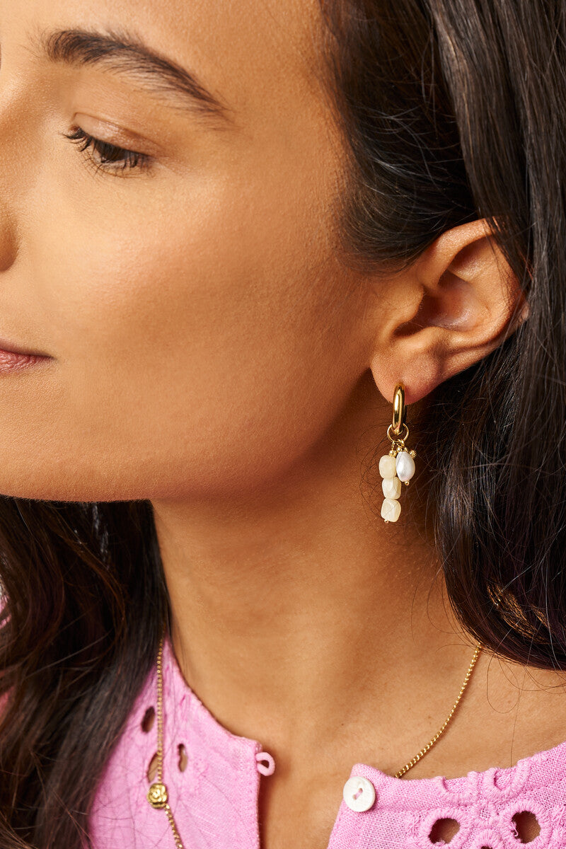 Oorringen met gele kralen en zoetwaterparels - My Jewellery