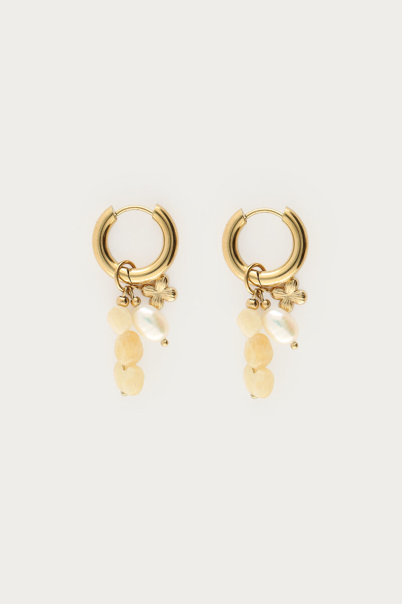 Oorringen met gele kralen en zoetwaterparels - My Jewellery