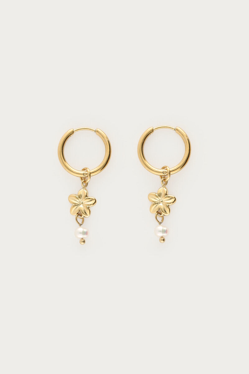 Oorringen met bloemen en zoetwaterparels - My Jewellery