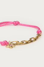 Roze touw armband met bloem - My Jewellery