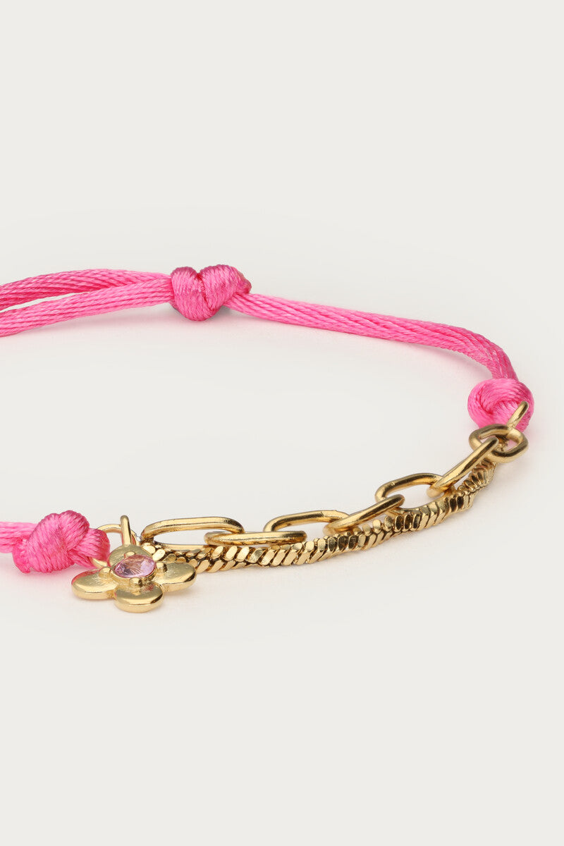 Roze touw armband met bloem - My Jewellery