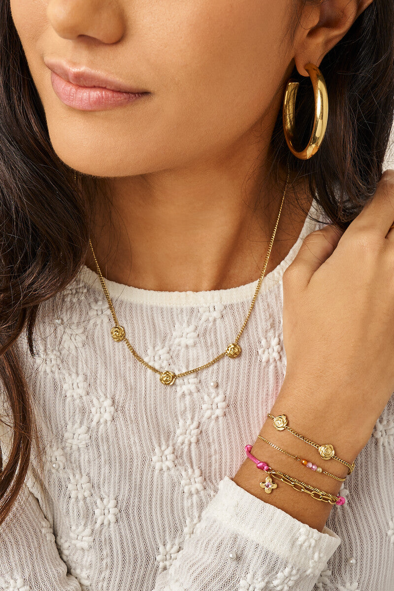 Roze touw armband met bloem - My Jewellery