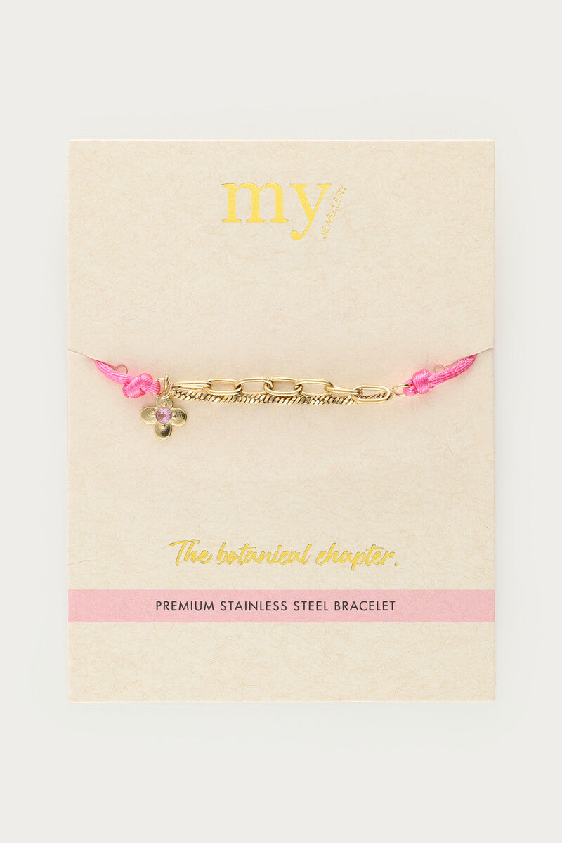 Roze touw armband met bloem - My Jewellery