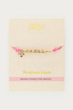 Roze touw armband met bloem - My Jewellery