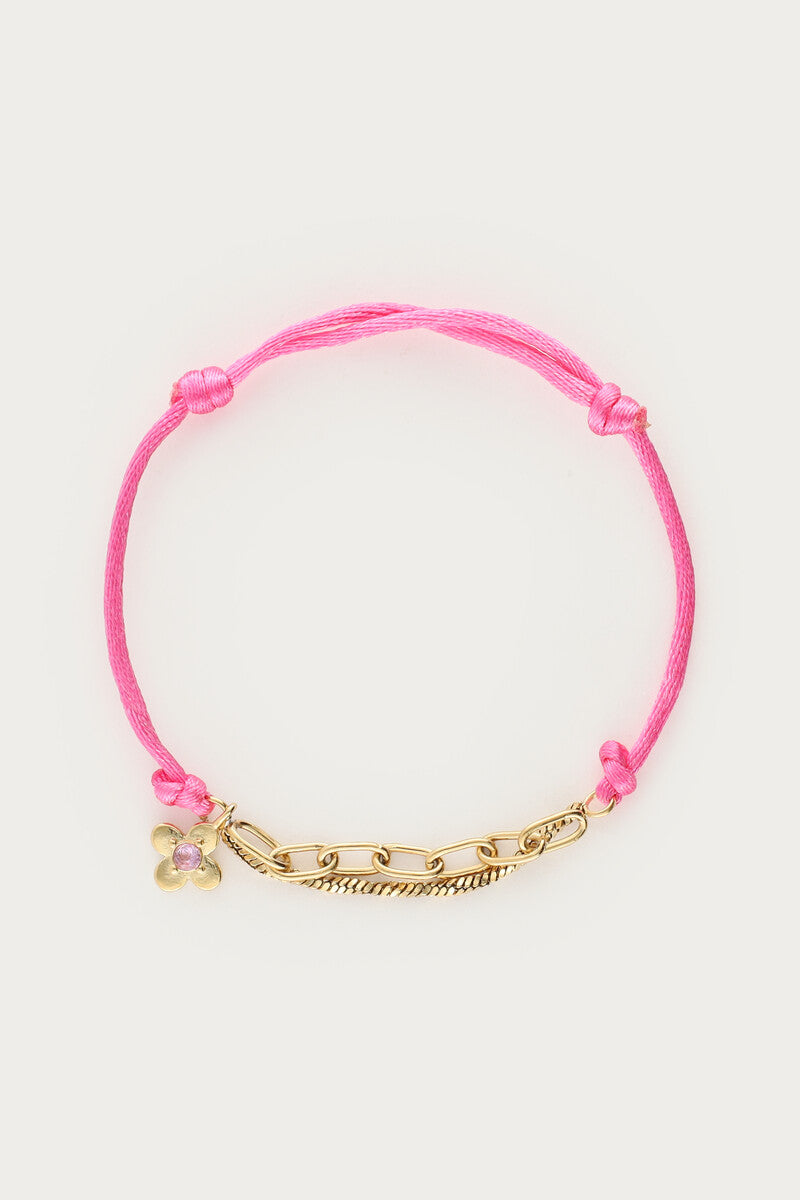 Roze touw armband met bloem - My Jewellery