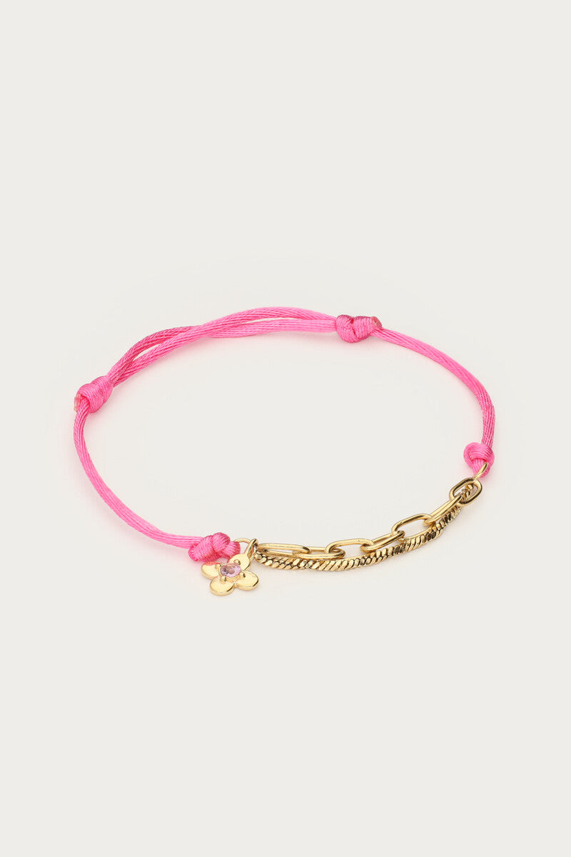 Roze touw armband met bloem - My Jewellery