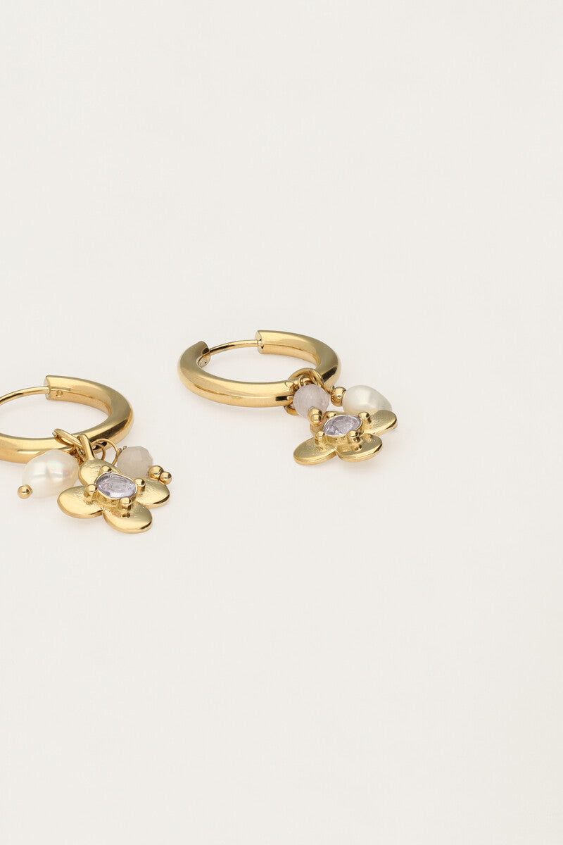 Oorringen met bloem en strass steen - My Jewellery