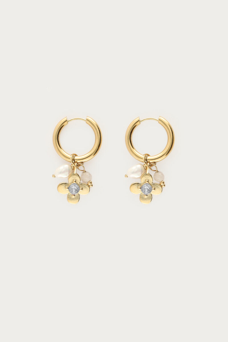 Oorringen met bloem en strass steen - My Jewellery