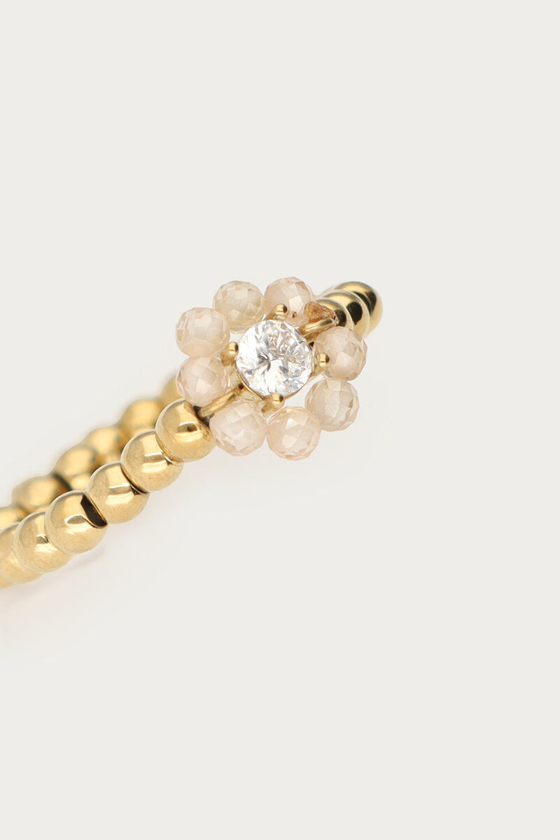 Stretch ring met beige kralen bloem - My Jewellery