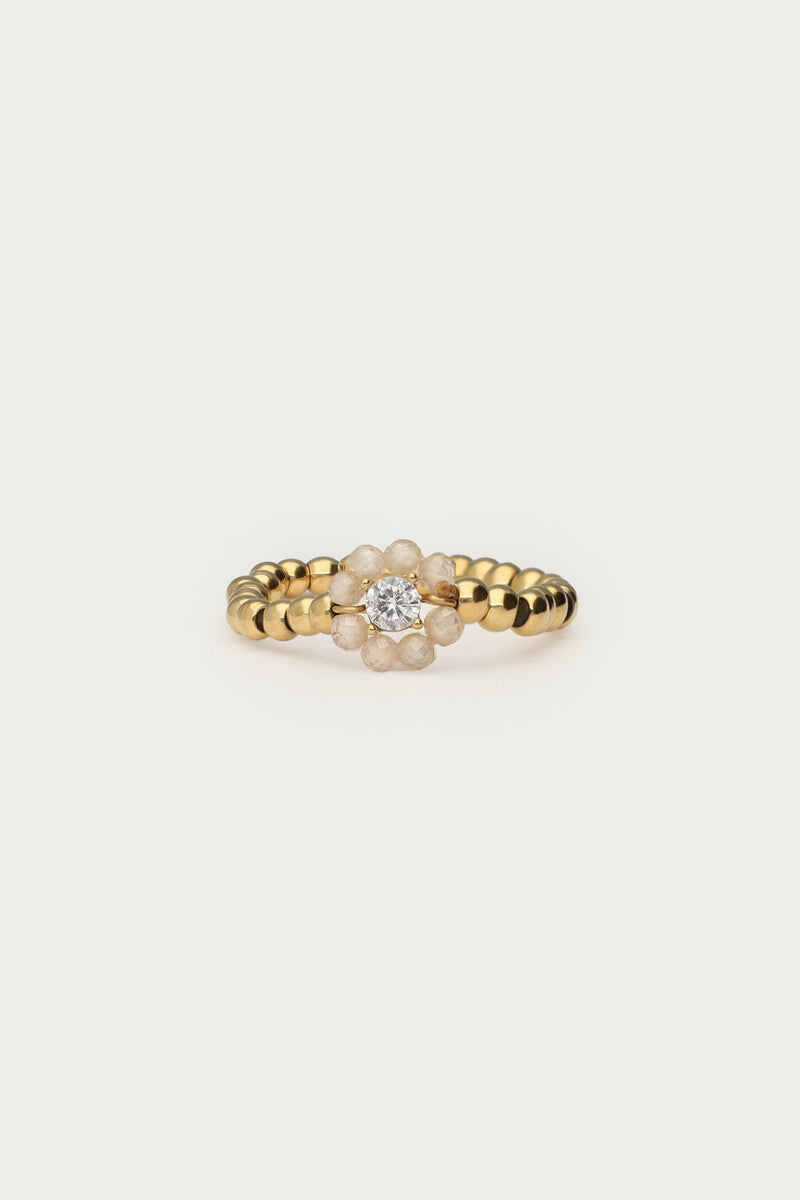 Stretch ring met beige kralen bloem - My Jewellery