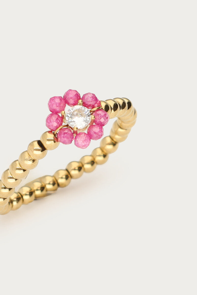 Stretch ring met roze kralen bloem - My Jewellery